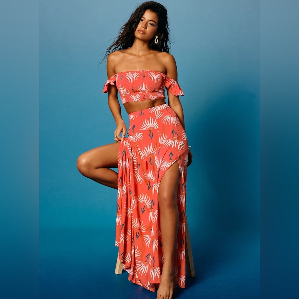 Trancoso Coral Floral Print Two Piece Maxi Dress XL New With Tags NWT 2 pc